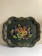 Vintage Large Tole Tray Hand Painted Floral 19”x25” Metal Tray picture
