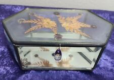 VTG BEVELED GLASS & MIRROR BOX WITH NATURAL FLOWERS PRESS ON COVER picture