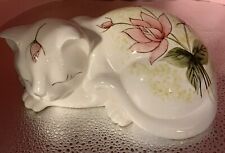 Vintage Candlewood Gifts Handpainted Ceramic Sleeping White Cat Floral Design picture