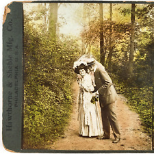 Young Lovely Tinted Couple Stereoview c1907 Philadelphia Park Lovers Lane E484 picture