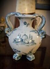 Italian Maiolica Renaissance Styled Cantagalli Vase. Snake Handled. Paw Footed. picture