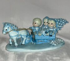 Vintage Christmas Horse Drawn Sleigh Blue Christmas Music Box picture