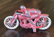 RARE 1930's Hubley SPEED #5 Motorcycle Racer Cast Iron NICKEL TIRES & ORIG PAINT picture