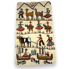 Vintage Peruvian Wall Tapestry Farmer Fisherman Embroidered Handcrafted Large picture