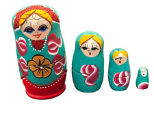 Set of 4 Russian Nesting Dolls Wood Hand Painted Red,Green Gold picture