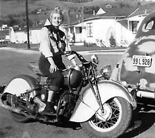 ANTIQUE REPRO 8X10 PHOTO PRETTY WOMAN ON HER  HARLEY DAVIDSON MOTORCYCLE # 9 picture