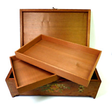 Vtg. Wooden Tabacco /Jewelry / Stationary Box with Hand Painted Flower Pls. Look picture