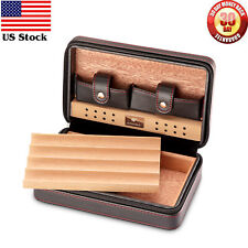 Black Travel Leather Cedar Cigar Case Cigar Humidor 4CT Protable With Gift Box picture