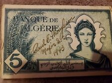 WWII: 1942 Cinq Francs Banque De Algierie SIGNED BY: Mjr SC Paul E Thompson picture
