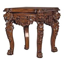 Majestic Lions Hand Carved Solid Mahogany Medieval Antique Replica Side Table picture