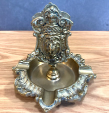 Heavy Antique Cast Brass Ashtray with Matchbox Holder Hotel Lobby 4 post picture