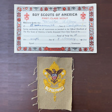 1920s FIRST CLASS SCOUT RANK PATCH Eagle Boy Merit Badge CERTIFICATE Square TYPE picture