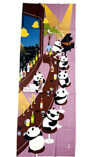 Hamamonyo Japanese Tenugui Tapestry Picture Towel Panda Bar Cotton 35x13 Inches picture