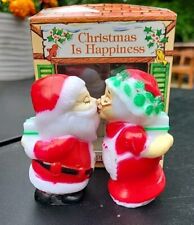 NEW IN BOX vintage Salt & Pepper Shakers Christmas Mr. Mrs. Santa Claus Kissing  picture