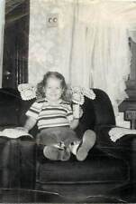 Little Girl On Chair holdin Toy Photograph Photo 2x3 1950s 10/1/56 picture