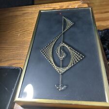 VTG Art Deco Style Treble Clef Brass Wire And Nail Art Nicely Framed picture