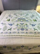 Vintage Americana Allover Hand Cross Stitched Quilt 98