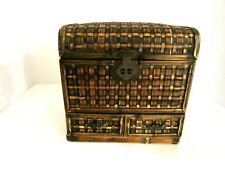 Vintage Wood & Wicker Decorative Basket/Storage With Handle Two Drawers & Mirror picture
