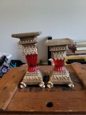 Vintage Brass/Ruby Red Candle Holders picture