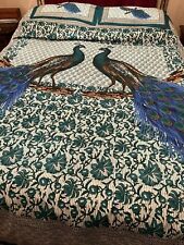 RARE Vtg.Full 89x77in. Size Double Peacock Cotton Coverlet +2 Pillow Shams 25x16 picture