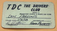 VINTAGE 1968 TDC THE DRIVERS CLUB MIDWESTERN COUNCIL SPORTS CAR MEMBERSHIP CARD picture