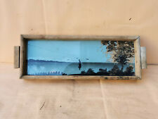 ANTIQUE VINTAGE OLD GLASS AND WOOD SERVING TRAY PAINED  picture