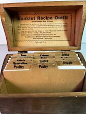 Antique Sunkist Wooden Recipe Box 1920's Dovetailed Old & New Recips Cards picture