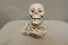 Miser Skull Skeleton Cast Iron Mechanical Bank PUSH LEVER & His Eyes Pop Out picture