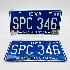 Iowa Vtg 1986 Collectible License Plate Original Pair Set White On Blue SPC 346 picture