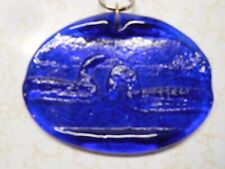 Vintage Blue Glass Pair of Loons on a Lake KeyChain picture