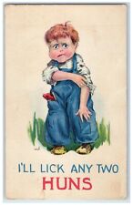 c1910's Dutch Boy I'll Lick Any Two Huns Wall Signed Unposted Antique Postcard picture