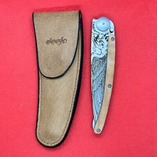 Deejo 37g (9cm) Wood handle and Eagle Design Pocket Knife with sheath, great EDC picture