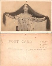 WOMAN LONG HAIR FANCY DRESS w/ BALLS ODDITY FREAK SIDE SHOW RPPC Postcard h_7 picture