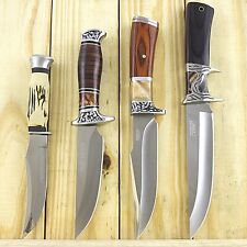 4 PC FIXED BLADE HUNTING KNIFE SET w/ WOOD HANDLE Combat Survival Bowie Lot Bulk picture