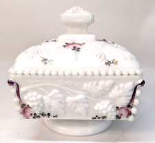 Westmoreland Grape Milk Glass Roses Bows Footed Candy Dish Compote Storage w Lid picture