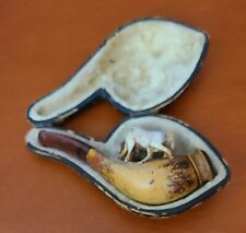 Antique German Meerschaum Carved Pipe With Wild Horses And Case picture