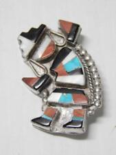 VINTAGE ZUNI INDIAN STERLING SILVER w/STONE INLAY -  RAINBOW DANCER PIN  A+GIFT picture