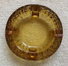 Vintage Mid-Century Amber Textured Glass Ashtray Heavy Round 6.75” Cigar picture