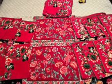 19 Beautiful Vintage Red Green Yellow Floral Napkins & 2 Placemats picture