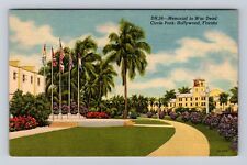 Hollywood FL- Florida, Memorial To War Dead Circle Park, Vintage Postcard picture