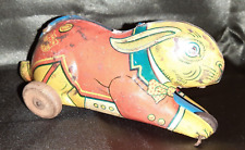 Vintage J Chein Tin Rolling Easter Bunny Rabbit Toy - Used picture