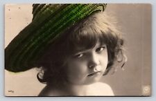 c1908 RPPC Not Particularly Happy Girl w/ Sombrero Hand Color Tint Postcard picture