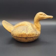 Antique Cast Iron Spatterware Duck Fabulous Old Bird 2 Pc Top Removes Unusual picture