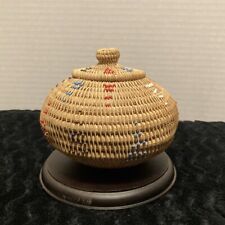 Vintage Coiled Beaded Round Lidded Basket With Seed Beads/Indomesia picture