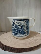Vintage Currier and Ives Blue & White Tall Creamer Express Train RARE picture