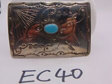 Vintage Western Belt Buckle Turquoise Nickel Silver Southwest American Style picture