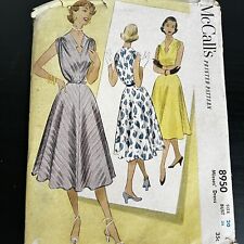 Vintage 1950s McCalls 8950 Full Skirt Cocktail Dress Sewing Pattern 20 M/L CUT picture