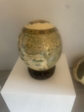 Vntg Painted Ostrich Egg W Globe And Big 5 Images. Coated W/ Lacquer Shine. picture