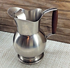 Vintage Oneida 18/8 Stainless Steel Pitcher Wood Handle Ice Guard 1/2 Gallon picture
