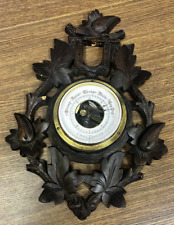 Antique Vintage Hand Carved Wood Aneroid Barometer Thermometer picture